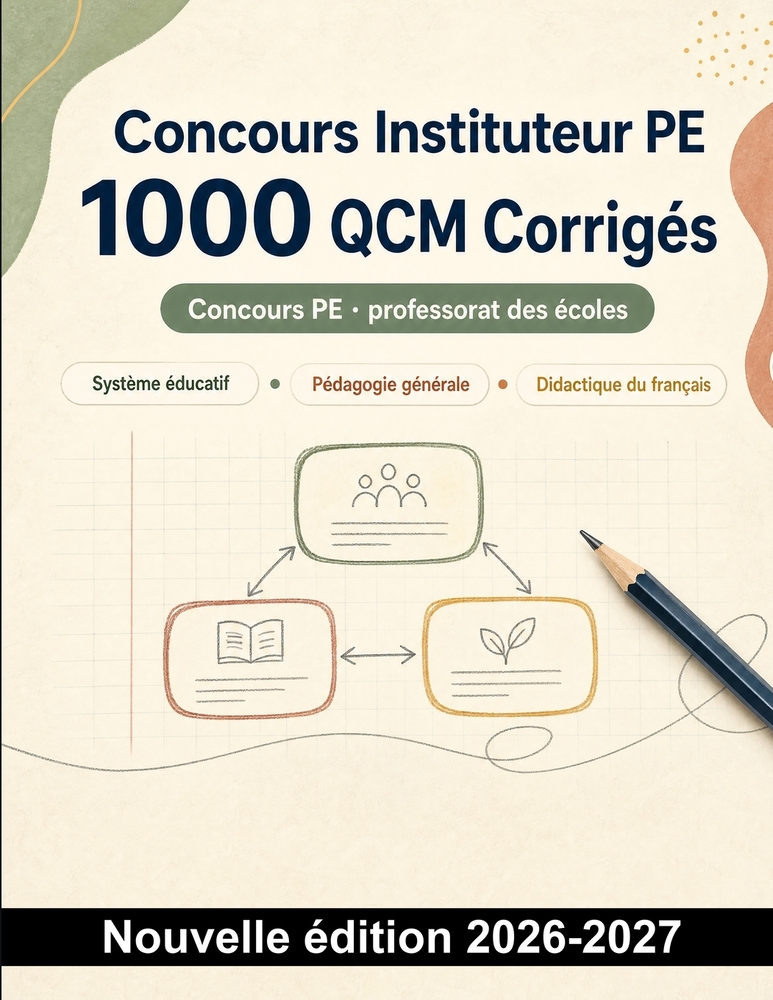 Concours Instituteur PE: 1000 QCM Corrigés: Pedagogie generale systeme educatif didactique et preparation aux epreuves du professorat des ecoles cover