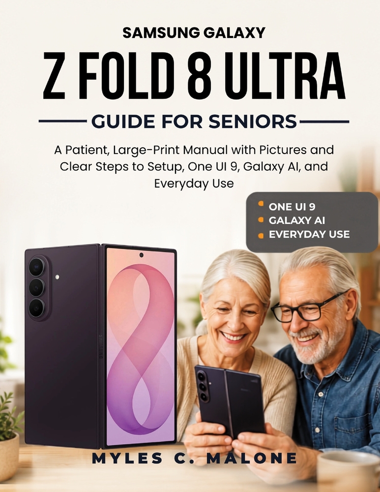 Samsung Galaxy Z Fold 8 Ultra Guide for Seniors: A Patient, Large-Print Manual with Pictures and Clear Steps to Setup, One UI 9, Galaxy AI, and Everyd cover