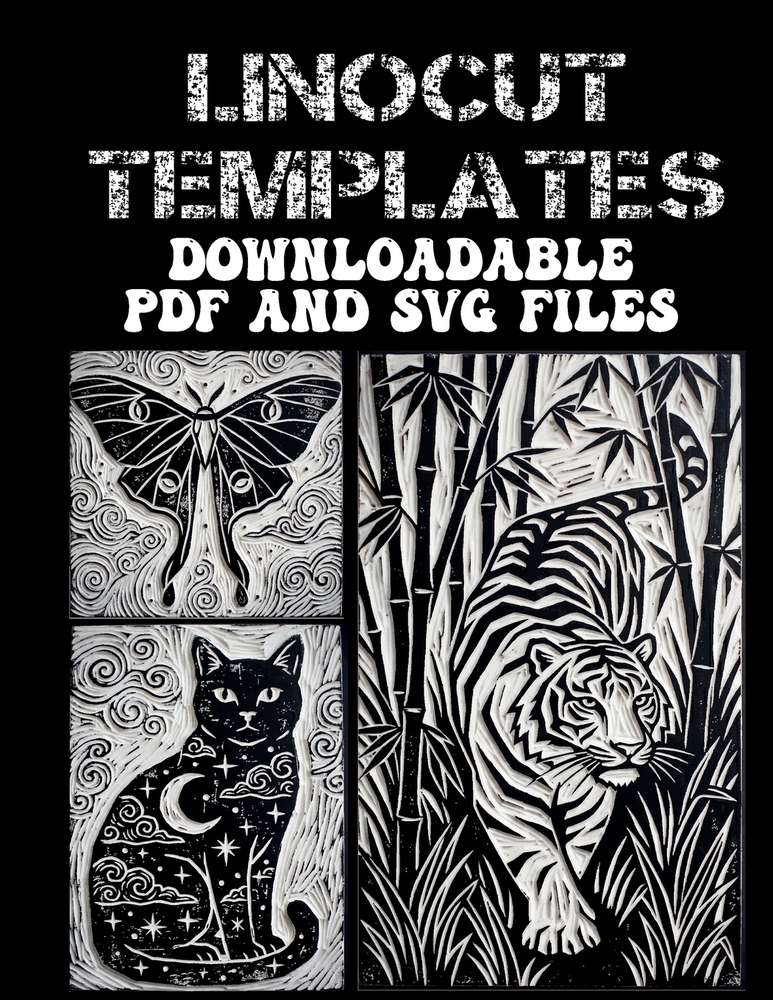 Linocut Templates: Over 200 Expressive Designs to Print, Stamp, and Trace - Downloadable PDF & SVG Files Included cover
