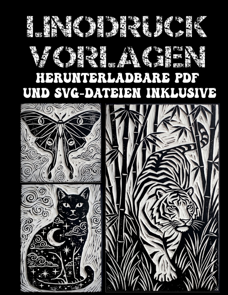Linodruck Vorlagen: Über 200 ausdrucksstarke Designs zum Drucken, Stempeln und Nachzeichnen - Herunterladbare PDF- und SVG-Dateien inklusive cover