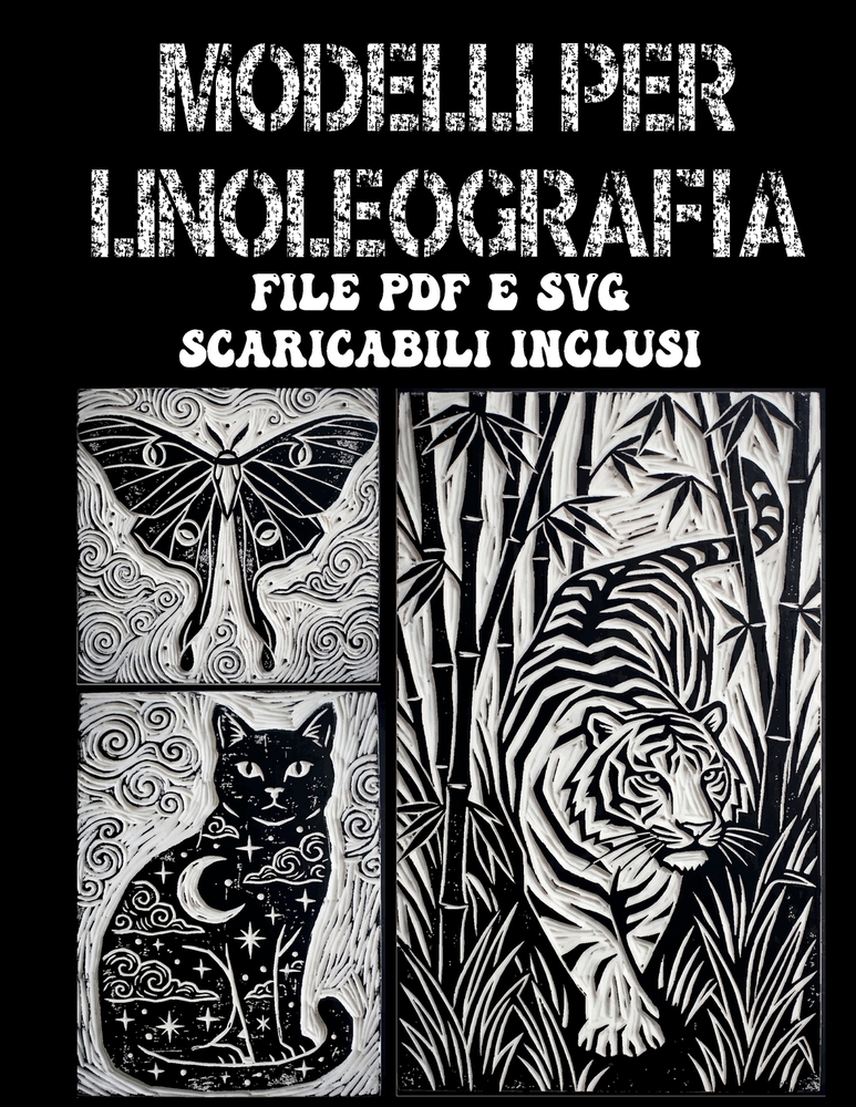 Modelli per linoleografia: Oltre 200 design espressivi da stampare, timbrare e ricalcare - File PDF e SVG scaricabili inclusi cover