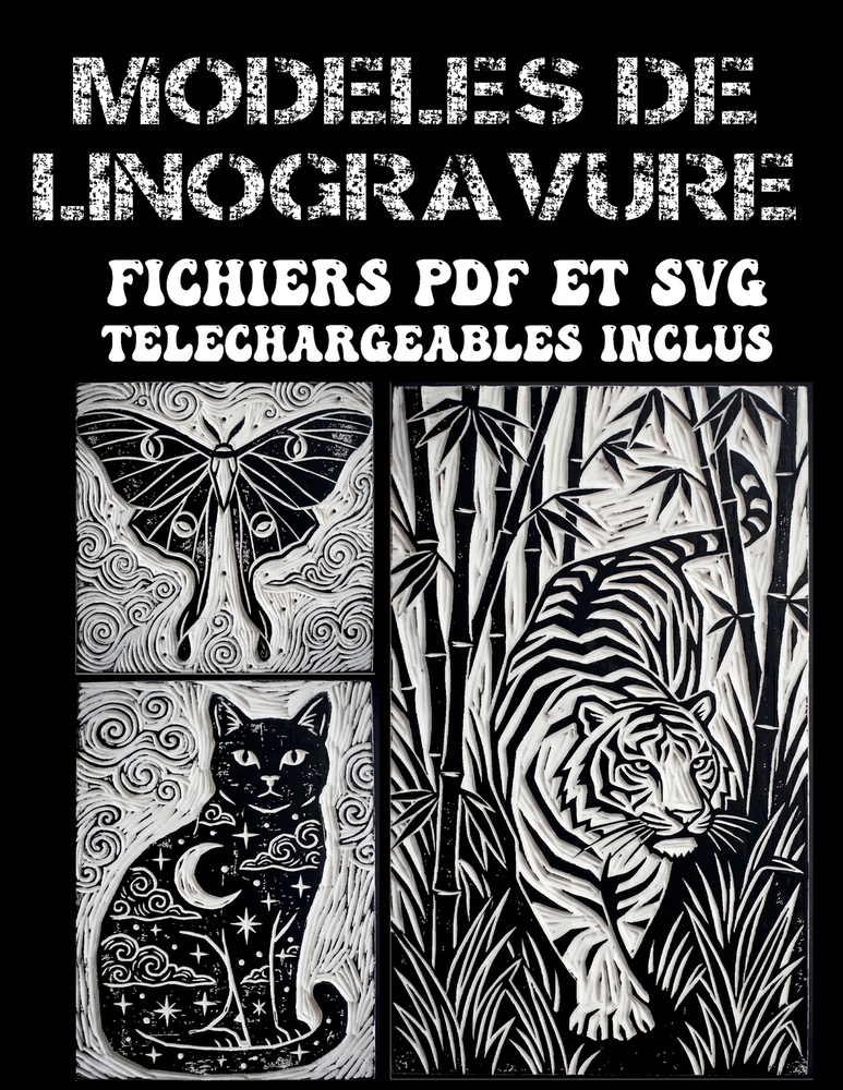 Modèles de linogravure: Plus de 200 designs expressifs à imprimer, tamponner et décalquer - Fichiers PDF et SVG téléchargeables inclus cover
