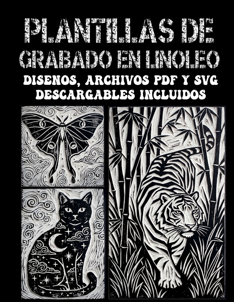 Plantillas de grabado en linóleo: Más de 200 diseños expresivos para imprimir, sellar y calcar - Archivos PDF y SVG descargables incluidos cover