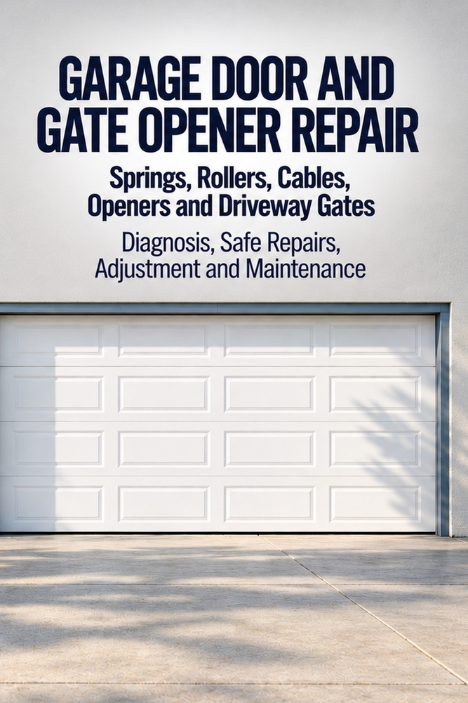 Garage Door and Gate Opener Repair: Springs, Rollers, Cables, Openers and Driveway Gates: Diagnosis, Safe Repairs, Adjustment and Maintenance cover