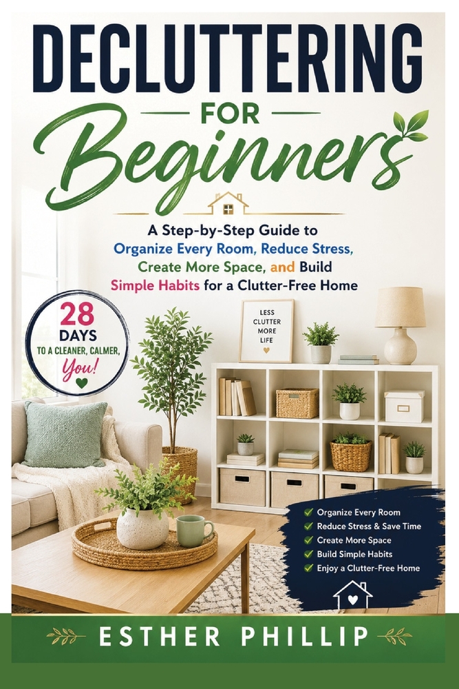 Decluttering for Beginners: A Step-by-Step Guide to Organize Every Room, Reduce Stress, Create More Space, and Build Simple Habits for a Clutter-Free cover