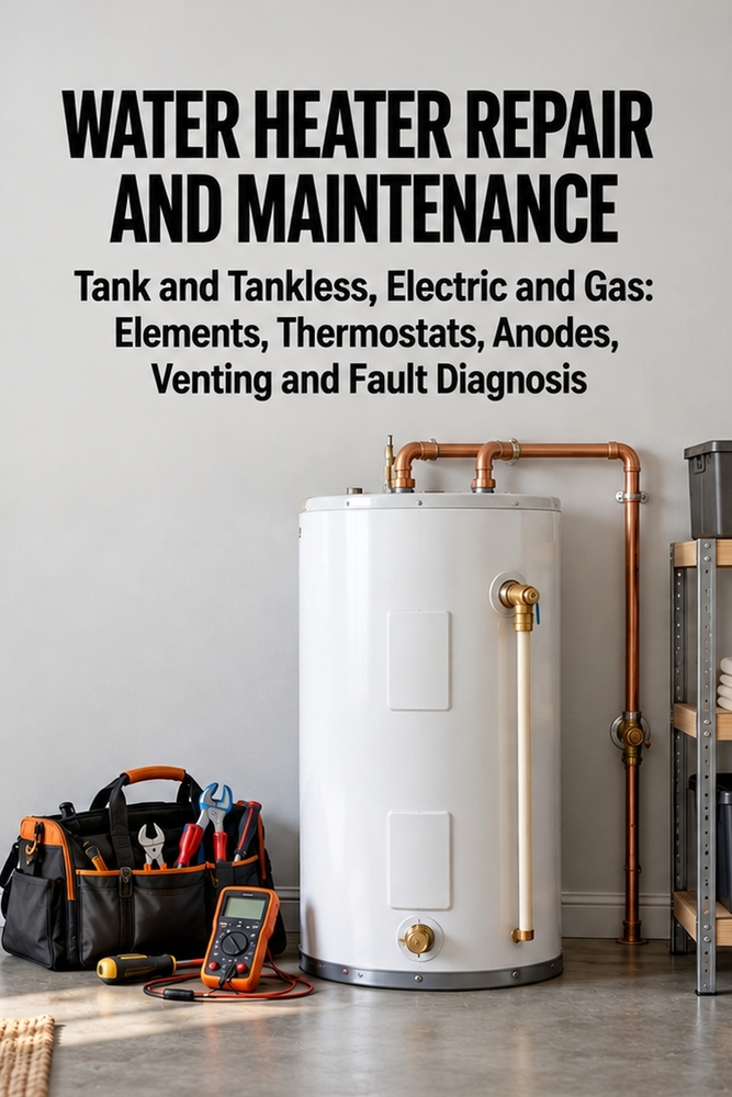 Water Heater Repair and Maintenance: Tank and Tankless, Electric and Gas: Elements, Thermostats, Anodes, Venting and Fault Diagnosis cover