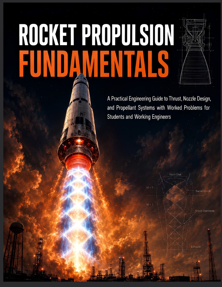 Rocket Propulsion Fundamentals: A Practical Engineering Guide to Thrust, Nozzle Design, and Propellant Systems with Worked Problems for Students and W cover