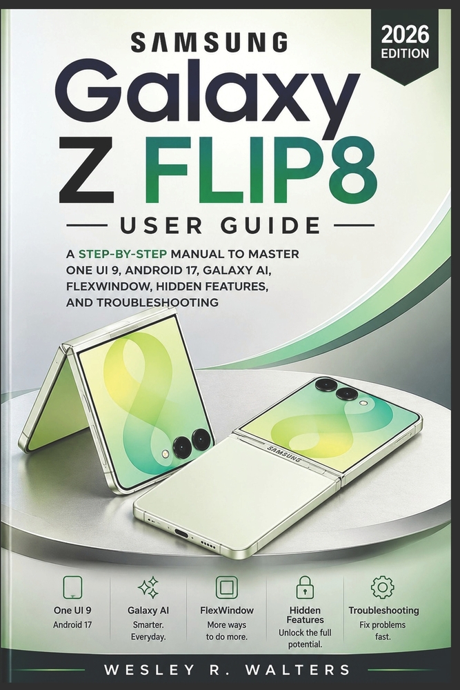 Samsung Galaxy Z Flip8 User Guide: A Step-By-Step Manual to Master One Ui 9, Android 17, Galaxy Ai, Flexwindow, Hidden Features, and Troubleshooting cover