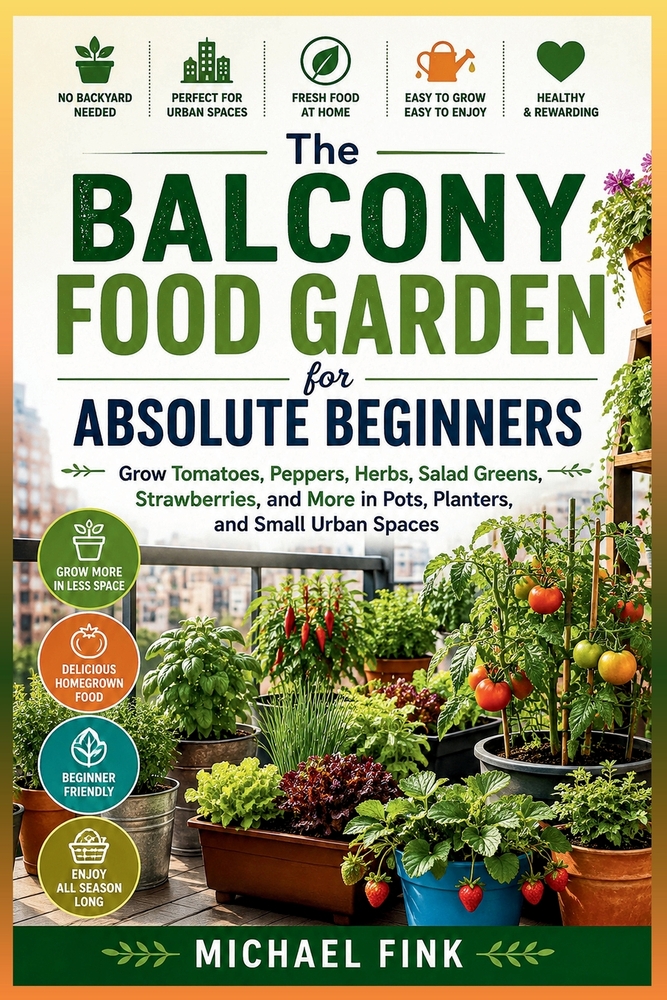The Balcony Food Garden for Absolute Beginners: Grow Tomatoes, Peppers, Herbs, Salad Greens, Strawberries, and More in Pots, Planters, and Small Urban cover
