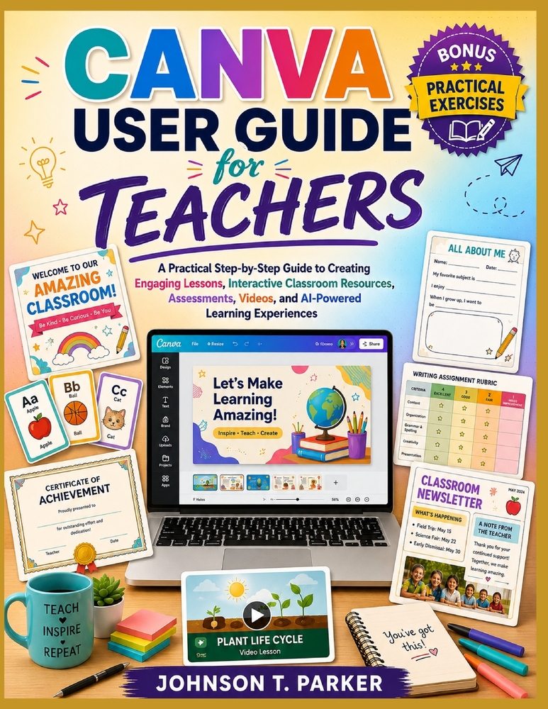 Canva User Guide for Teachers: A Practical Step-by-Step Guide to Creating Engaging Lessons, Interactive Classroom Resources, Assessments, Videos, and cover