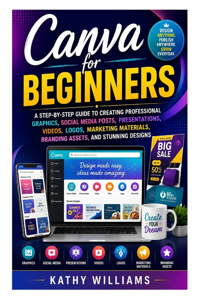 Canva for Beginners: A Step-by-Step Guide to Creating Professional Graphics, Social Media Posts, Presentations, Videos, Logos, Marketing Materials, Br cover