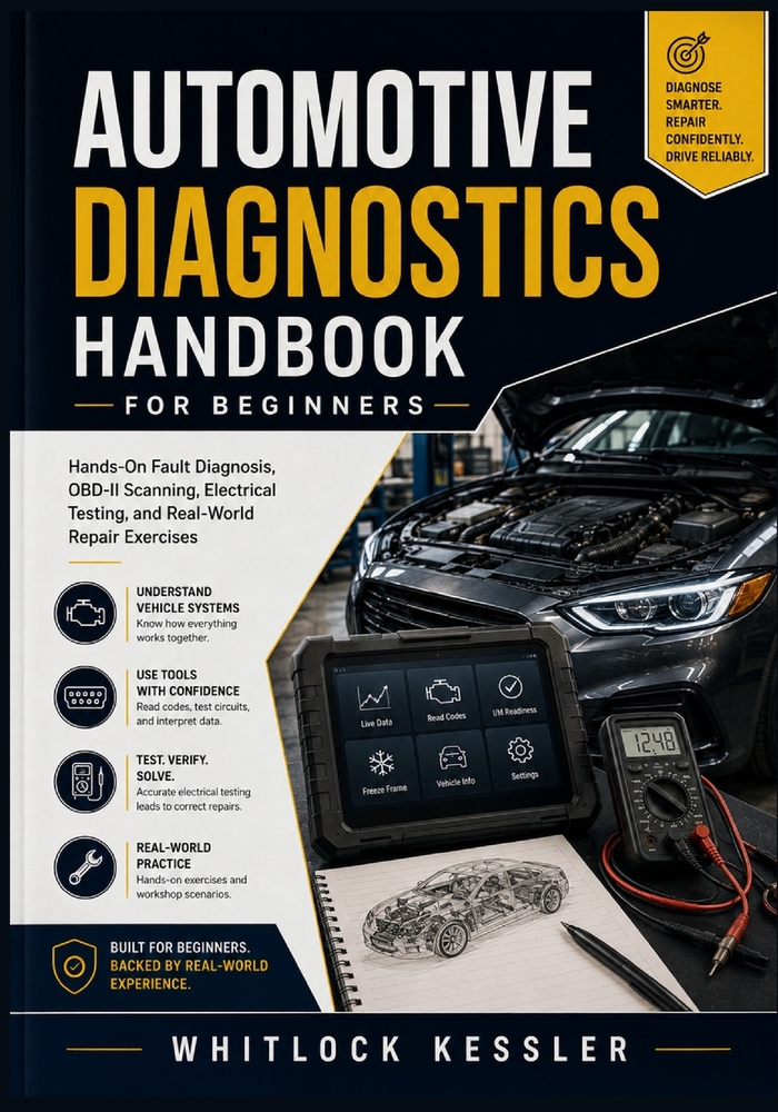 Automotive Diagnostics Handbook for Beginners: Hands-On Fault Diagnosis, OBD-II Scanning, Electrical Testing, and Real-World Repair Exercises cover