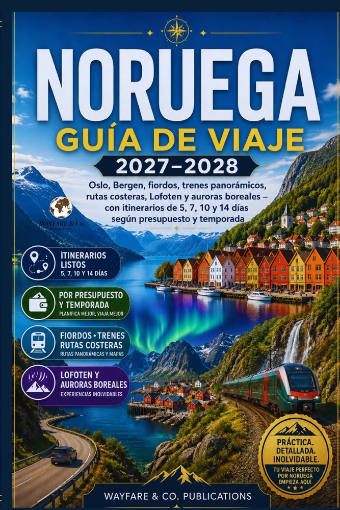 Noruega: Guía de viaje 2027-2028: Oslo, Bergen, fiordos, trenes panorámicos, rutas costeras, Lofoten y auroras boreales - con itinerarios de 5, 7, 10 cover