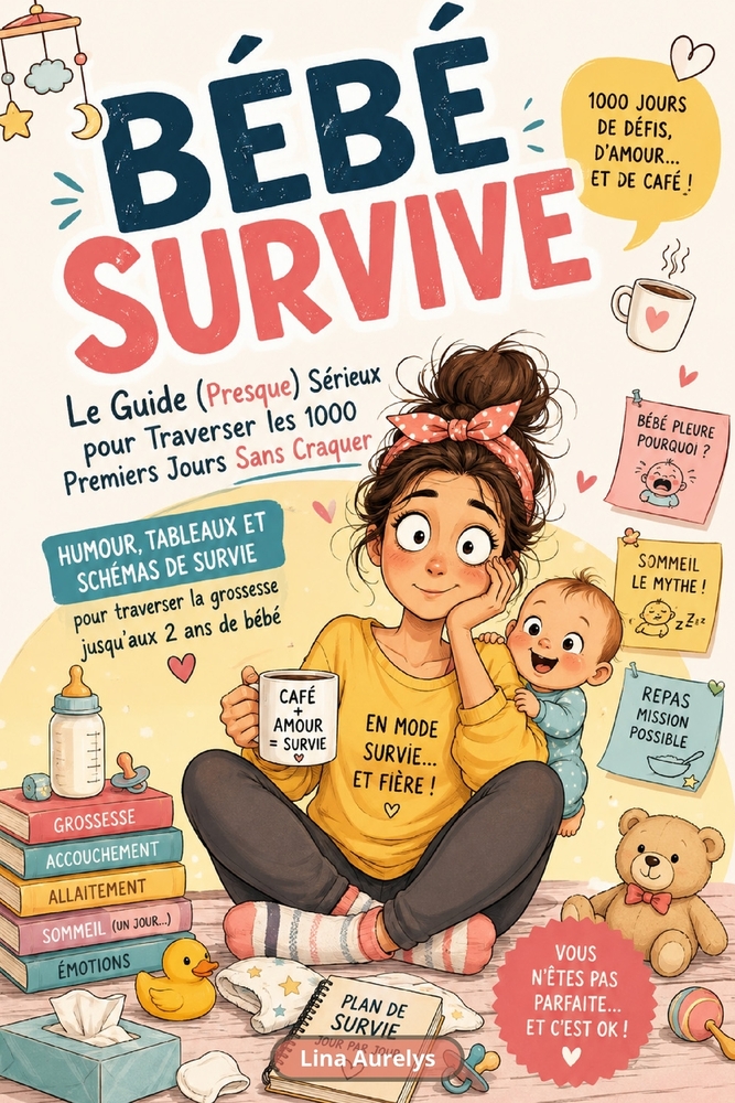 Bébé Survive: Le Guide (Presque) Sérieux pour Traverser les 1000 Premiers Jours Sans Craquer - Humour, tableaux et schémas de survie pour traverser la cover