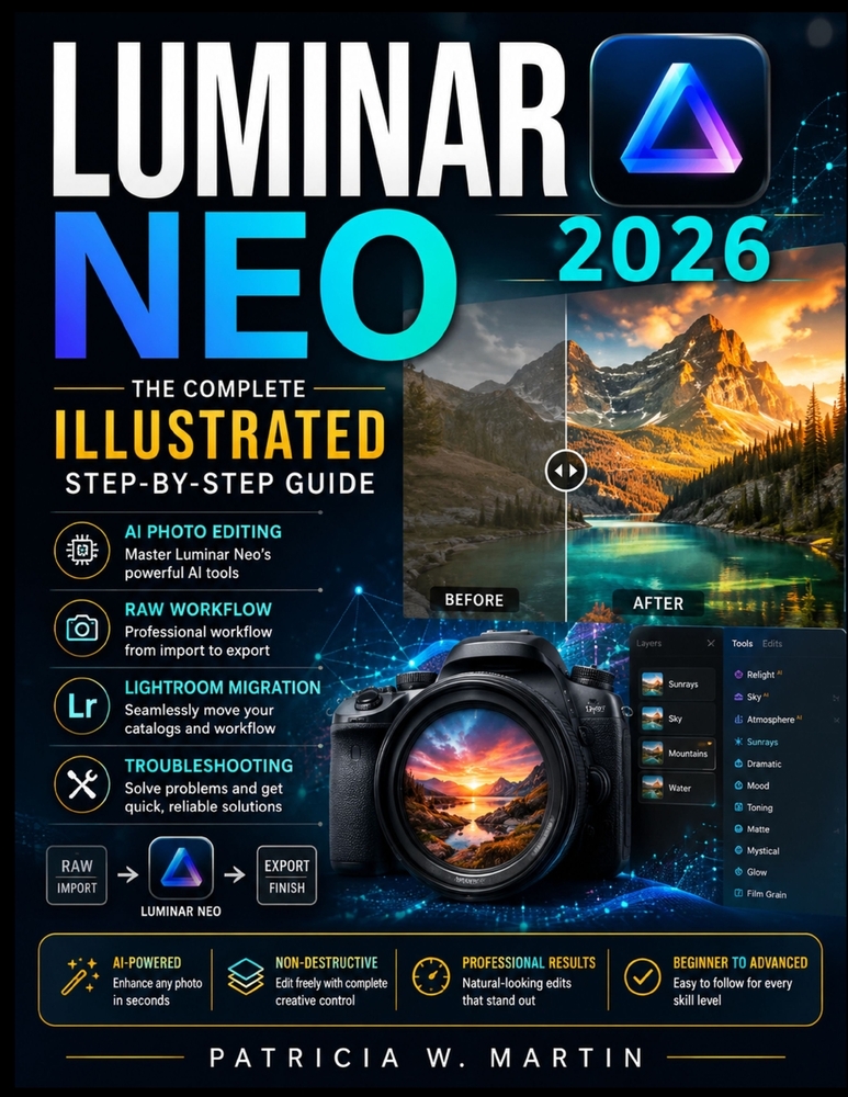 Luminar Neo 2026: The Complete Illustrated Step-By-Step Guide To Ai Photo Editing, Raw Workflow, Lightroom Migration, Natural-Looking Results & Troubl cover