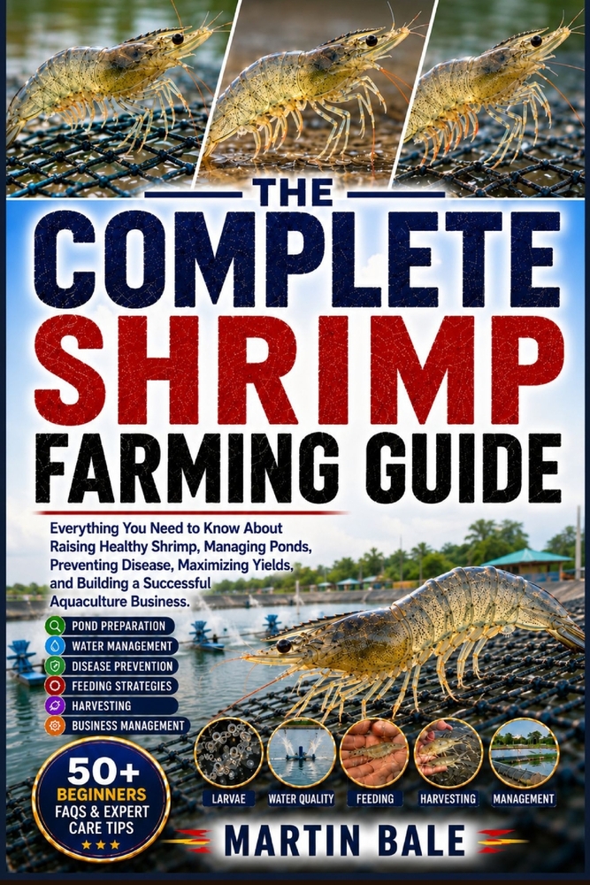 The Complete Shrimp Farming Guide: Everything You Need to Know About Raising Healthy Shrimp, Managing Ponds, Preventing Disease, Maximizing Yields, an cover