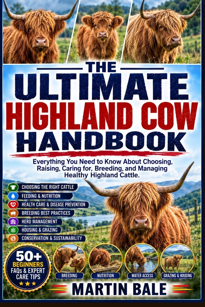 The Ultimate Highland Cow Handbook: Everything You Need to Know About Choosing, Raising, Caring for, Breeding, and Managing Healthy Highland Cattle. cover