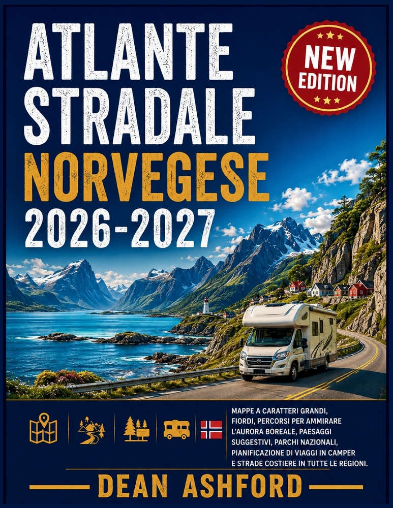 Atlante stradale norvegese 2026-2027: Mappe a caratteri grandi, fiordi, percorsi per ammirare l'aurora boreale, paesaggi suggestivi, parchi nazionali, cover