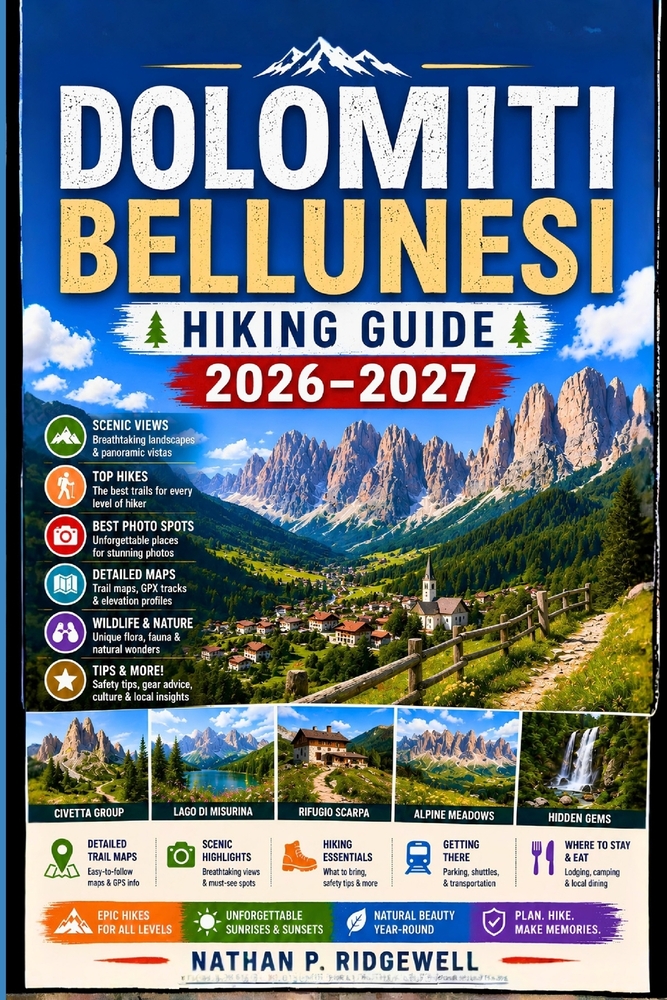 Dolomiti Bellunesi Hiking Guide 2026 - 2027: Walking Trails, Scenic Routes, Detailed Navigation, Safety Tips, Wildlife, Local Insights, Trip Planning cover