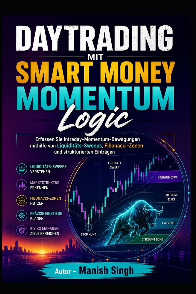 Daytrading mit Smart Money Momentum Logic: Erfassen Sie Intraday-Momentum-Bewegungen mithilfe von Liquiditäts-Sweeps, Fibonacci-Zonen und strukturiert cover