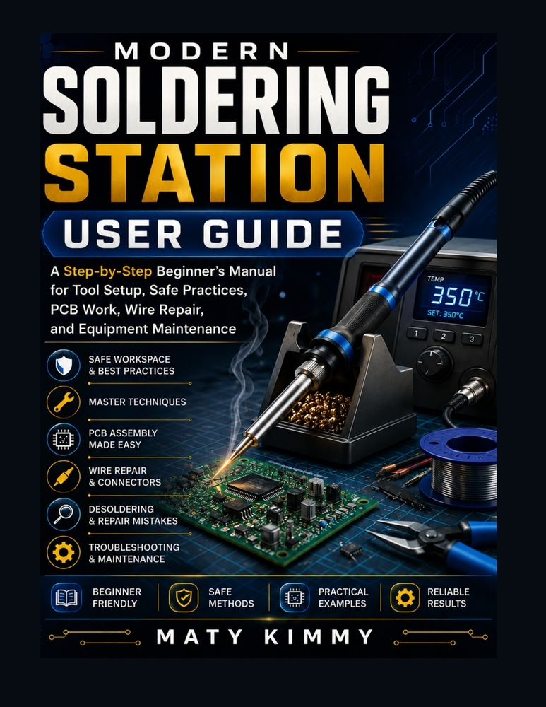 Modern Soldering Station User Guide: A Step-by-Step Beginner's Manual for Tool Setup, Safe practices, PCB Work, Wire Repair, and Equipment Maintenance cover