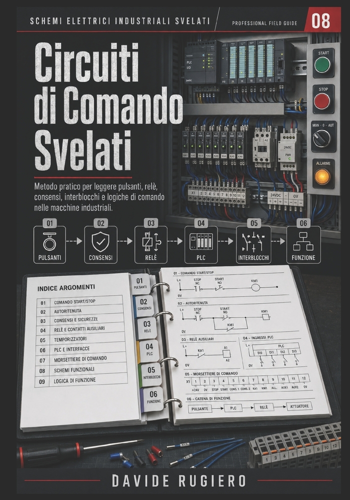 Circuiti di Comando Svelati: Pulsanti, selettori, relè, autoritenute, consensi, interblocchi, PLC, attuatori e diagnostica cover