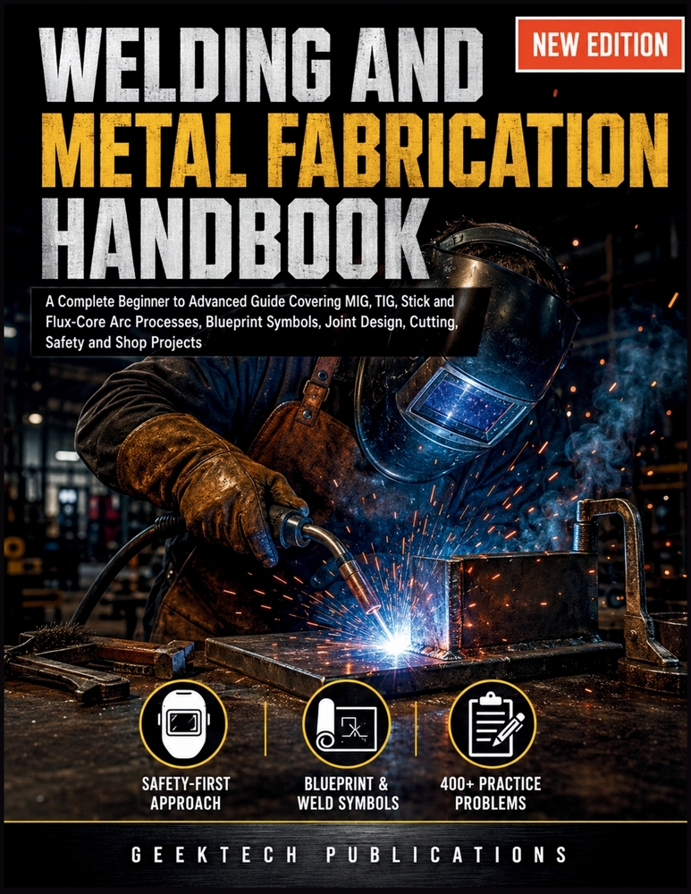 Welding and Metal Fabrication Handbook: A Complete Beginner to Advanced Guide Covering MIG, TIG, Stick and Flux-Core Arc Processes, Blueprint Symbols, cover