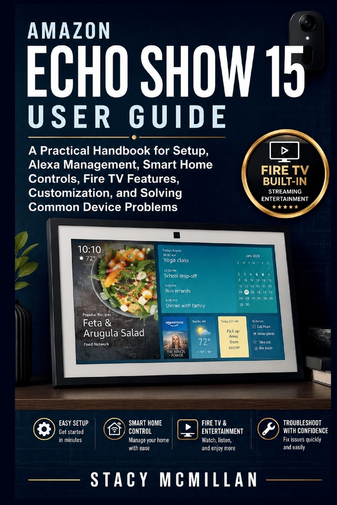 Amazon Echo Show 15 User Guide: A Practical Handbook for Setup, Alexa Management, Smart Home Controls, Fire TV Features, Customization, and Solving Co cover