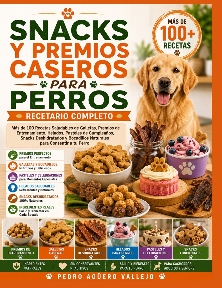 Snacks Y Premios Caseros Para Perros: Más de 100 Recetas Saludables de Galletas, Premios de Entrenamiento, Helados, Pasteles de Cumpleaños, Snacks Des cover