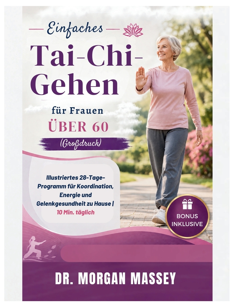 Einfaches Tai-Chi-Gehen für Frauen über 60 (Großdruck): Illustriertes 28-Tage-Programm für Koordination, Energie und Gelenkgesundheit zu Hause 10 Min. cover