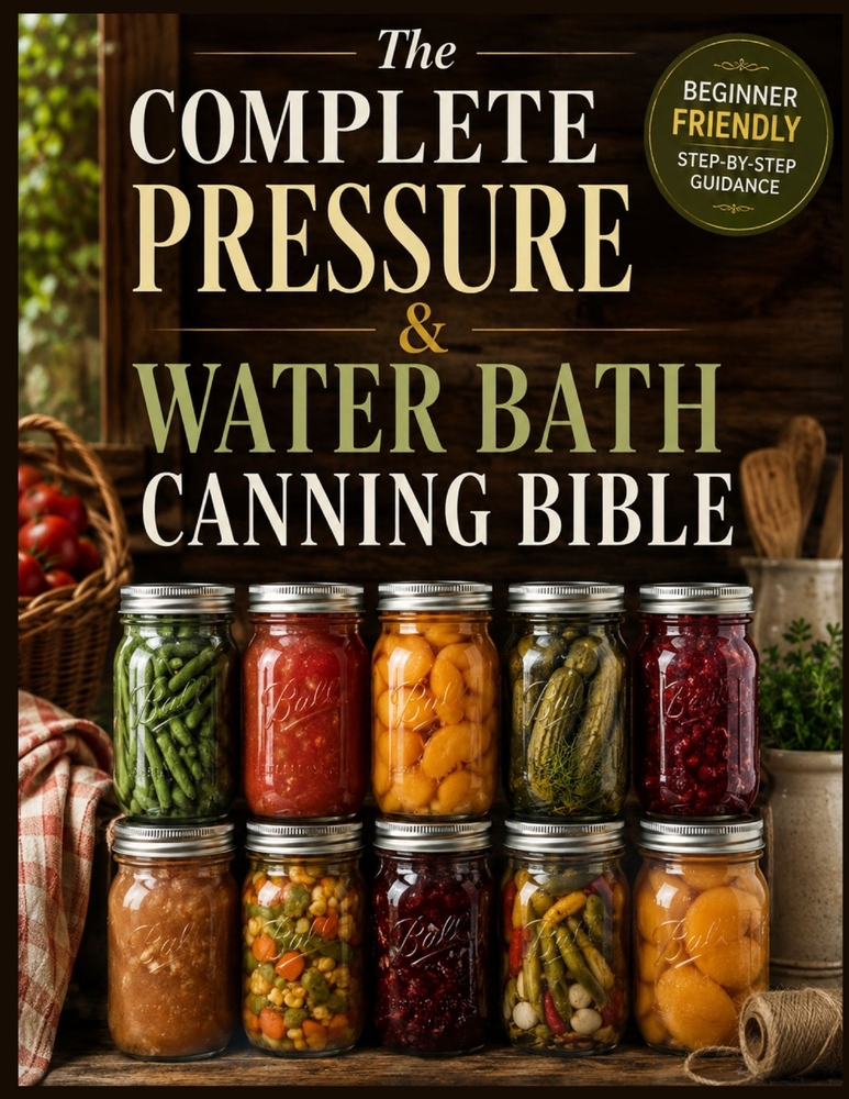 The Complete Pressure and Water Bath Canning Bible: Beginner Friendly, Step-by-Step Recipes and Time-Tested Techniques for Preserving Fruits, Vegetabl cover