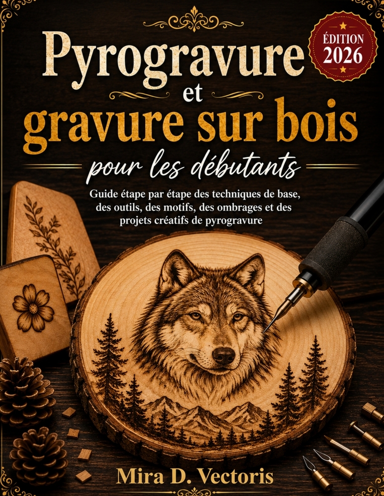 Pyrogravure et gravure sur bois pour les débutants: Guide étape par étape des techniques de base, des outils, des motifs, des ombrages et des projets cover