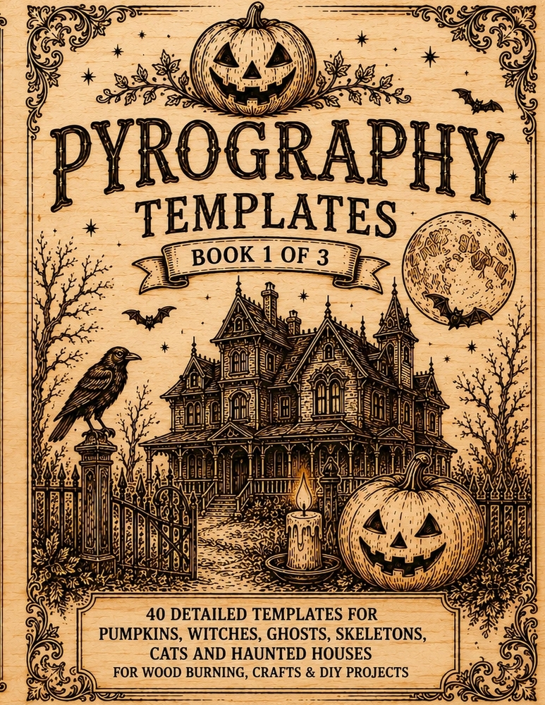 Pyrography Templates Halloween: Book 1 of 3 Tracing Templates for Pyrography and Wood Burning Halloween Patterns Featuring Pumpkins, Witches, Ghosts, cover
