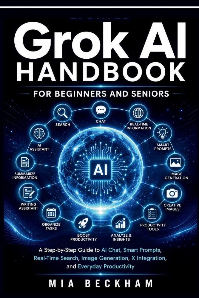Updated Grok AI Handbook for Beginners and Seniors: A Step-by-Step Guide to AI-Chat, Smart Prompts, Real-Time Search, Image Generation, X Integration, cover