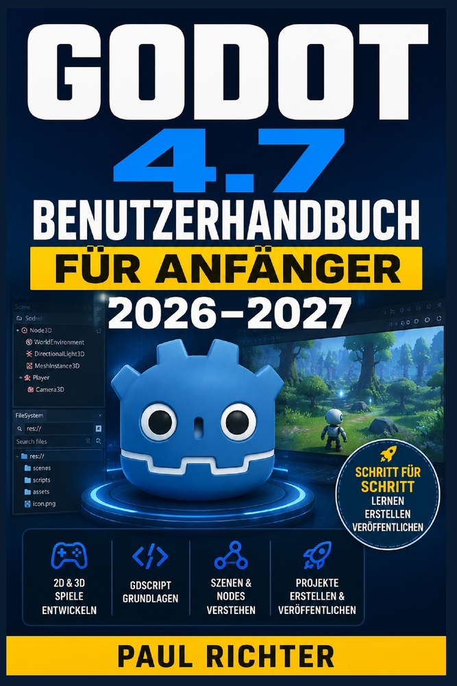 Godot 4.7 Benutzerhandbuch für Anfänger 2026-2027: Spieleentwicklung meistern: GDScript, Szenen, Physik und visuelle Werkzeuge Schritt für Schritt erk cover