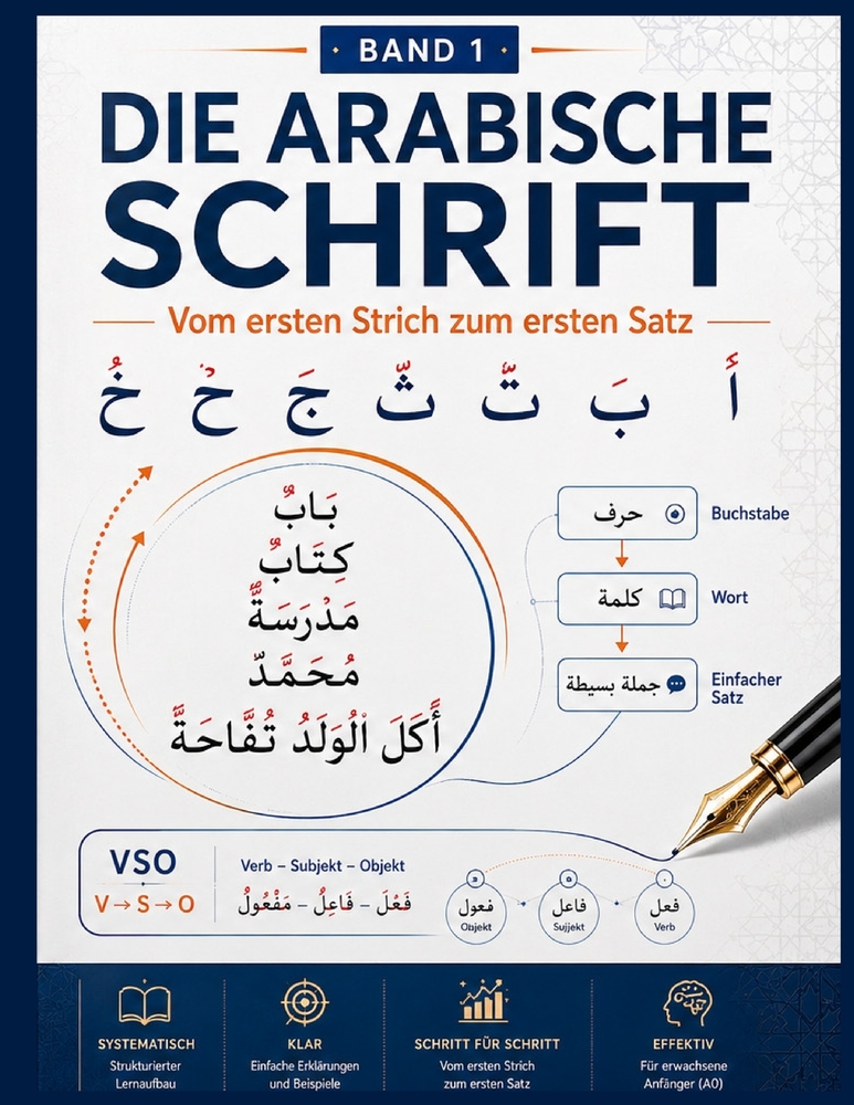 Die arabische Schrift: Vom ersten Strich zum ersten Satz - Arabisch lesen, schreiben und verstehen für Erwachsene cover