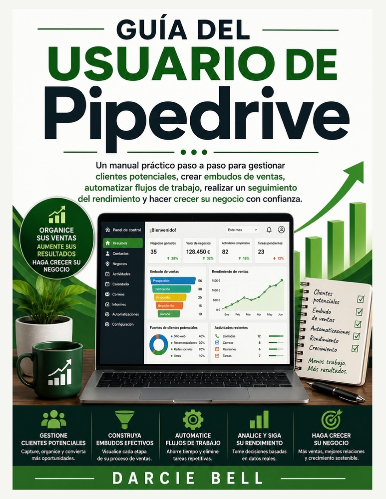 Guía del usuario de Pipedrive: Un manual práctico paso a paso para gestionar clientes potenciales, crear embudos de ventas, automatizar flujos de trab cover