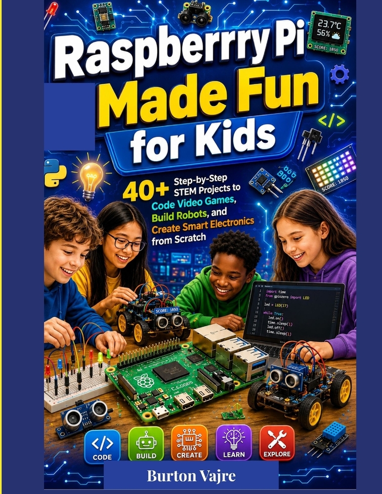 Raspberry Pi Made Fun for Kids: 40+ Step-by-Step STEM Projects to Code Video Games, Build Robots, and Create Smart Electronics from Scratch cover