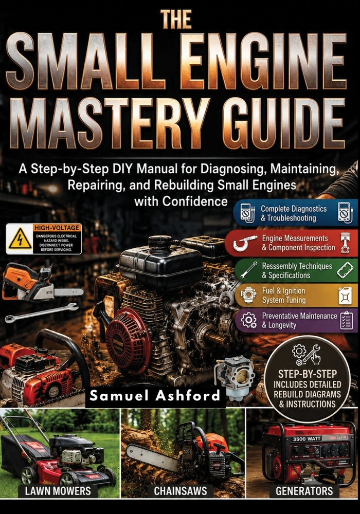 The Small Engine Mastery Guide: A Step-by-Step DIY Manual for Diagnosing, Maintaining, Repairing, and Rebuilding Small Engines with Confidence cover