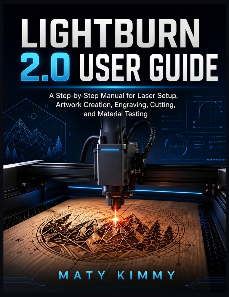 LightBurn 2.0 User Guide: A Step-by-Step Manual for Laser Setup, Artwork Creation, Engraving, Cutting, and Material Testing cover