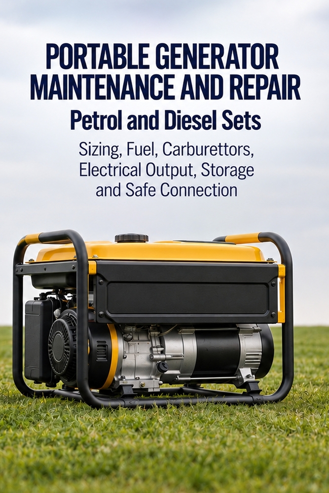 Portable Generator Maintenance and Repair: Petrol and Diesel Sets: Sizing, Fuel, Carburettors, Electrical Output, Storage and Safe Connection cover