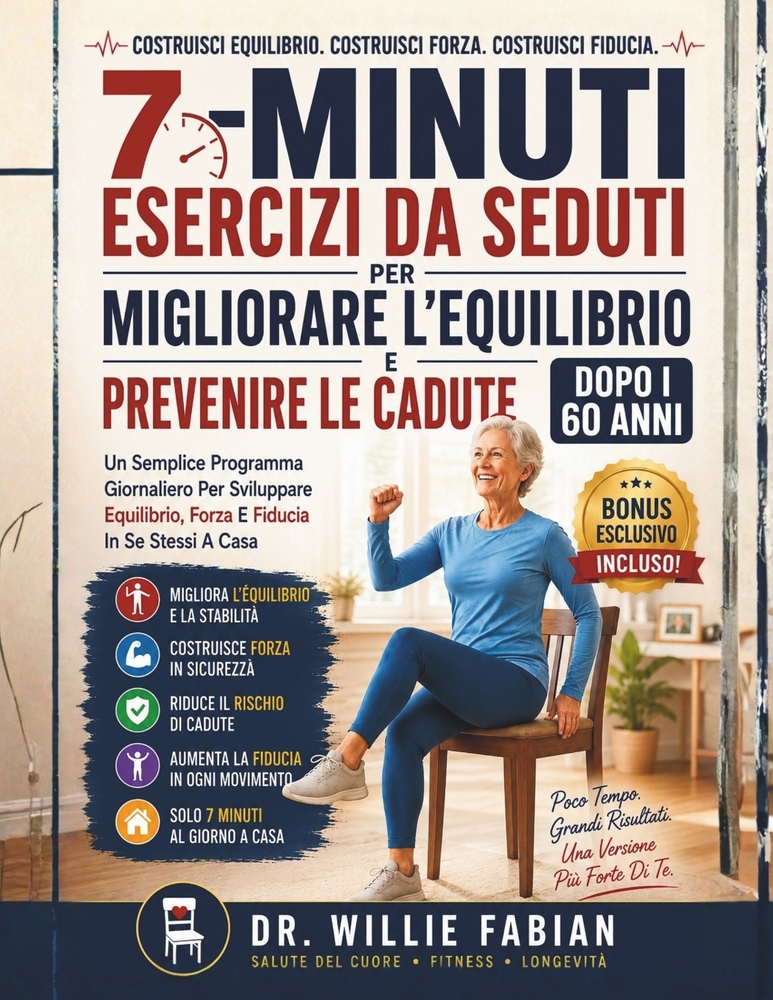 Esercizi Da Seduti Di 7 Minuti Per Migliorare L'equilibrio E Prevenire Le Cadute Dopo I 60 Anni: Un Semplice Programma Giornaliero Per Sviluppare Equi cover