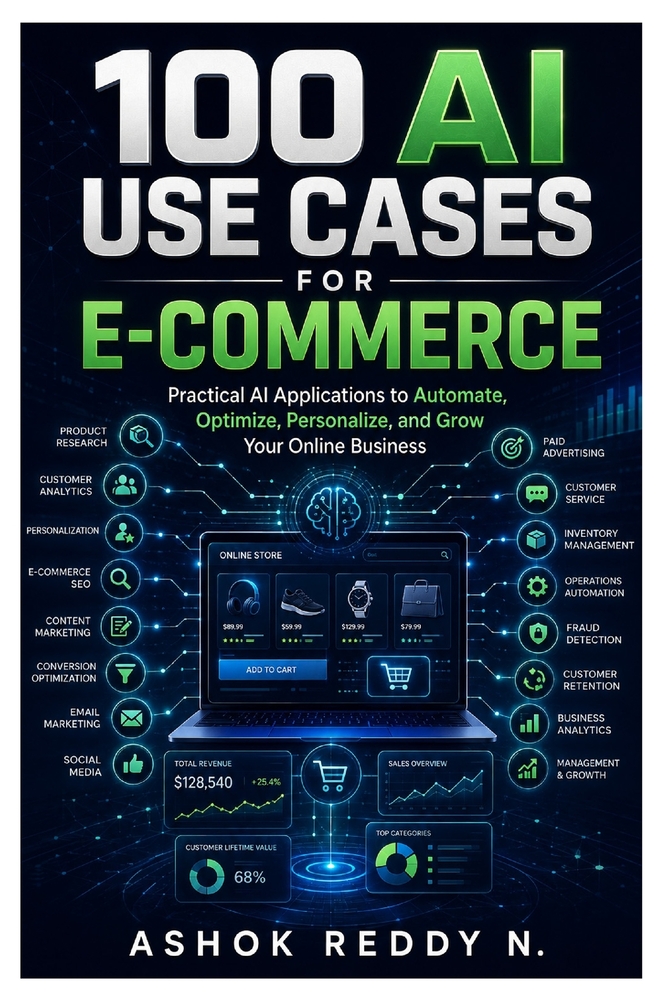 100 AI Use Cases for E-Commerce: Practical Applications of Artificial Intelligence for Product Research, Marketing, SEO, Personalization, Customer Ser cover