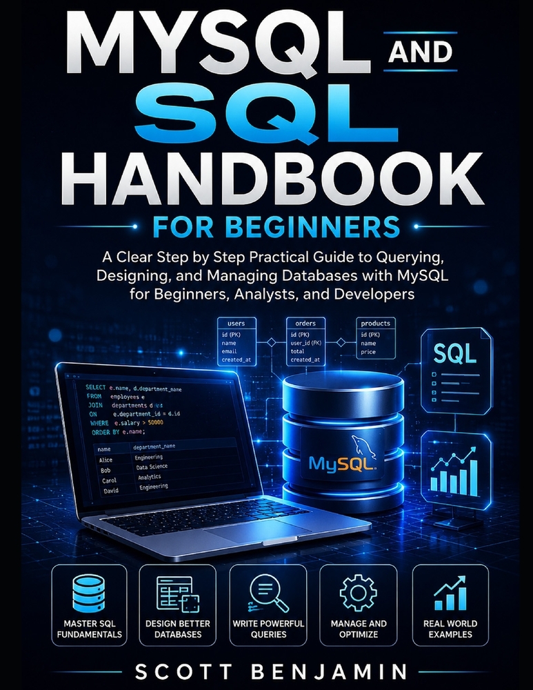 MySQL and SQL Handbook for Beginners: A Clear Step by Step Practical Guide to Querying, Designing, and Managing Databases with MySQL for Beginners, An cover