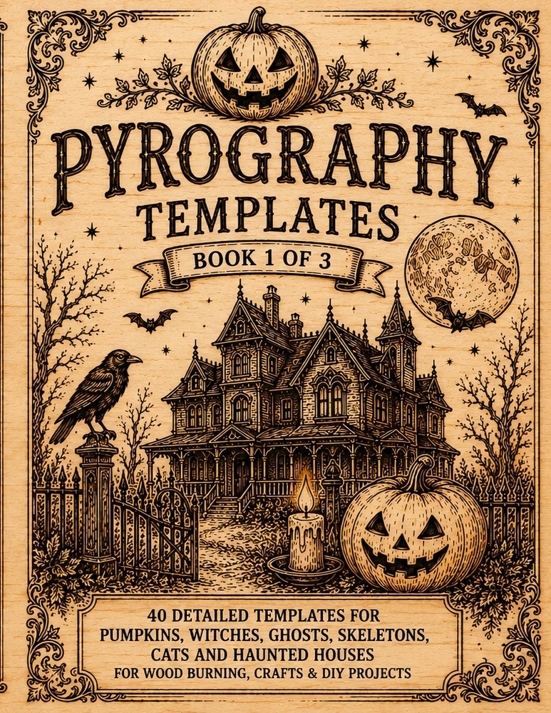 Wood Burning Patterns: Book 2 of 3 Tracing Templates for Pyrography and Wood Burning Halloween Patterns Featuring Pumpkins, Witches, Ghosts, Skeletons cover