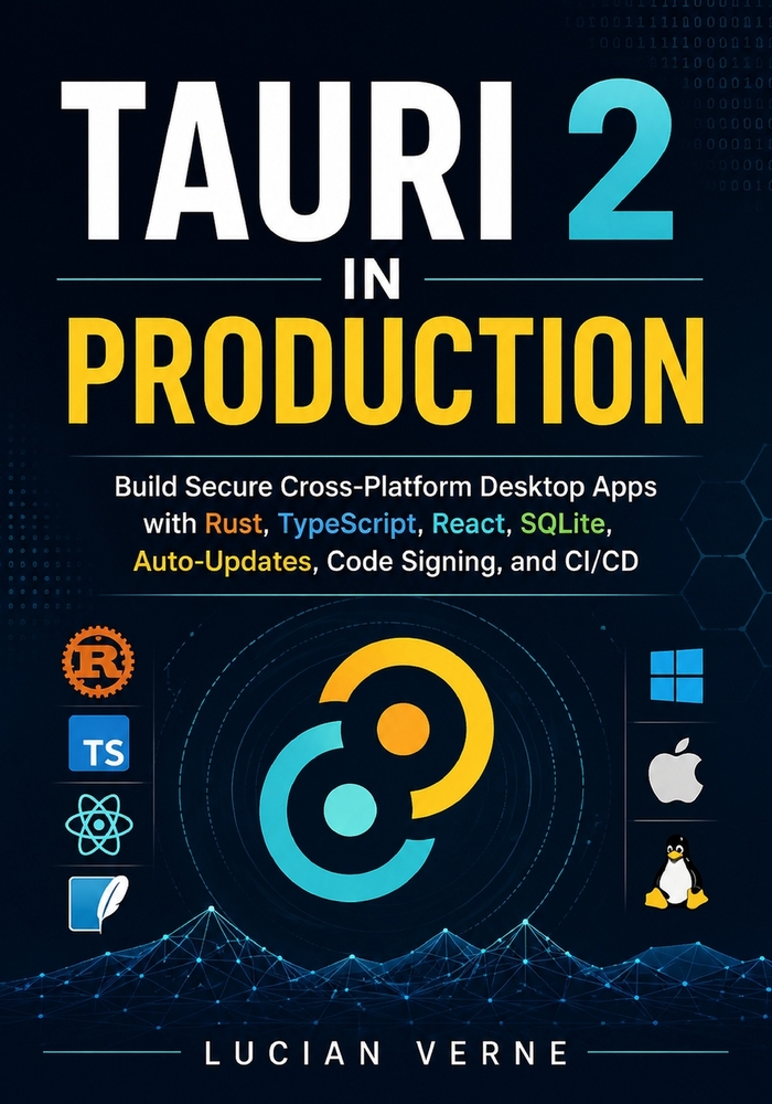 Tauri 2 in Production: Build Secure Cross-Platform Desktop Apps with Rust, TypeScript, React, SQLite, Auto-Updates, Code Signing, and CI/CD cover