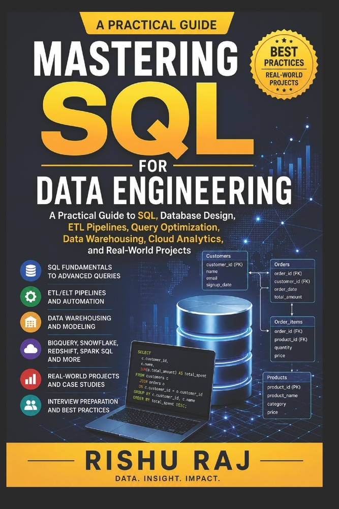Mastering SQL for Data Engineering: A Practical Guide to SQL, Database Design, ETL Pipelines, Query Optimization, Data Warehousing, Cloud Analytics, a cover