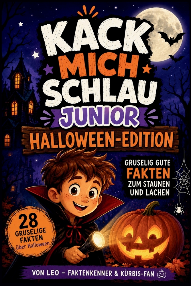 Kack mich schlau Junior - Halloween-Edition: 28 gruselig gute Halloween-Fakten für Kinder ab 8 Jahren - Wissen zum Staunen und Lachen cover