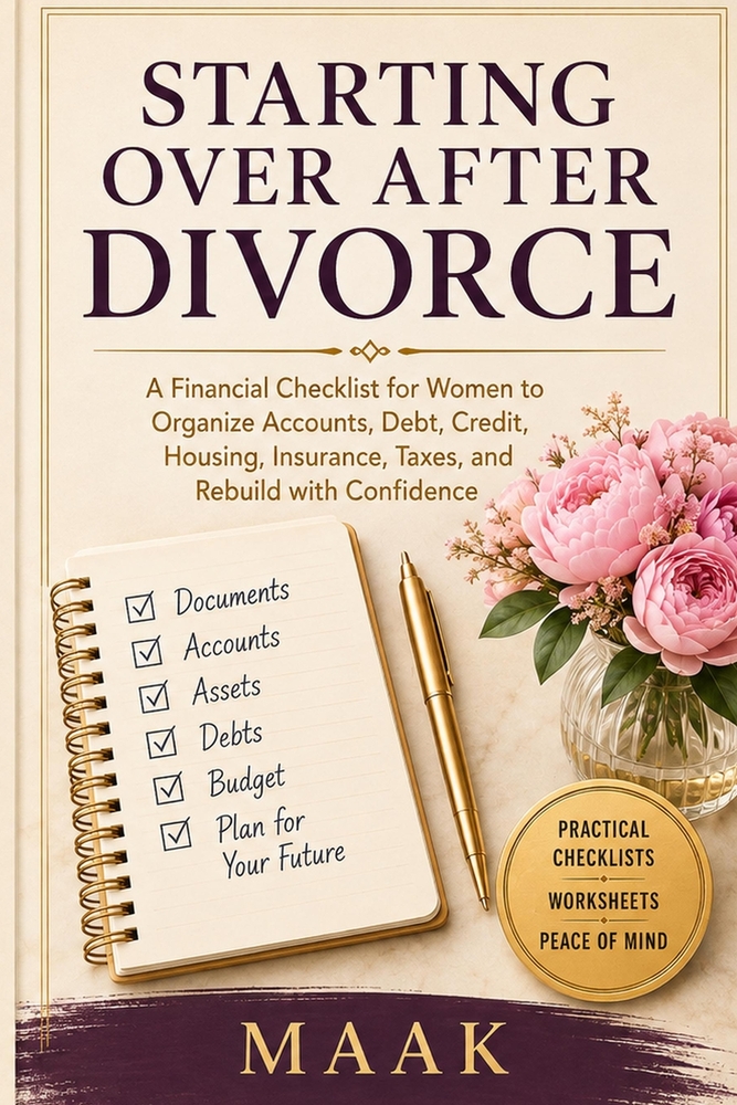 Starting Over After Divorce: A Financial Checklist for Women to Organize Accounts, Debt, Credit, Housing, Insurance, Taxes, and Rebuild with Confidenc cover