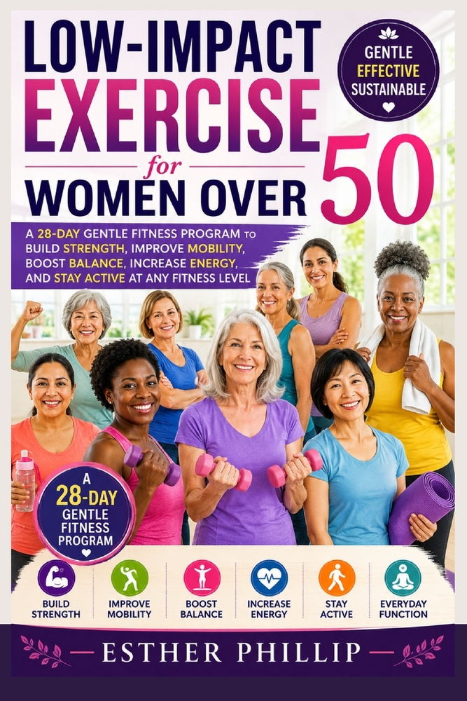 Low-Impact Exercise for Women Over 50: A 28-Day Gentle Fitness Program to Build Strength, Improve Mobility, Boost Balance, Increase Energy, and Stay A cover